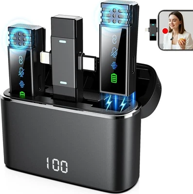 Paquete de 2 micrófonos de solapa inalámbricos para iPhone iPad Android, ruido activo 80 pies Foto 1 de 4