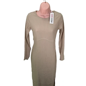 Urban Bliss Midi Dress, Ribbed, Seamed Detailed, Size UK 14, Nude - Picture 1 of 17