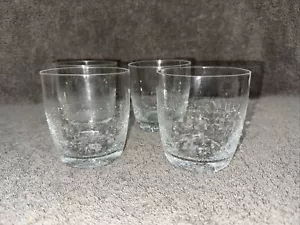 (4) PIER 1 CRACKLE CLEAR 3 3/4” Double Old Fashioned Glasses On the Rocks Brandy - Picture 1 of 9