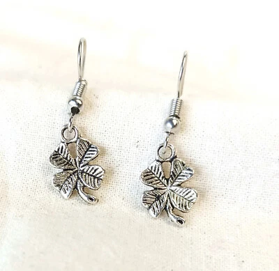 Glücksklee Ohrringe Glücksbringer Klee silbern Ohrhänger Edelstahl Talisman - Bild 1 von 4