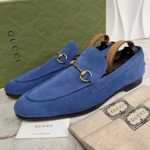 Mocasín plano Gucci Jordaan Horsebit azul gamuza 11 G u 11,5 EE. UU. o 45 UE PVP $1050 - Imagen 1 de 13
