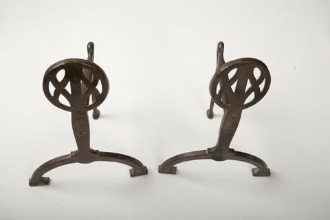 Pair Double X Art Deco Andirons Nouveau (P3L) Bronze Antique Light Duty Cover