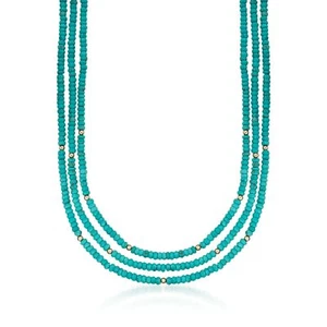 Ross-Simons 4-5mm Howlite Bead 3-Strand Necklace With 14kt Yellow Gold - Picture 1 of 5