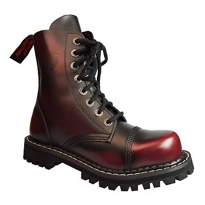 Angry Itch - 8-Loch Burgundy Rub off Gothic PunkLeder Stiefel mit Stahlkappe Mad - Bild 1 von 2