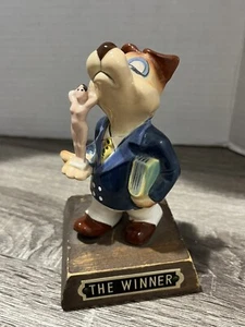 Dog figurine anthropomorphic statuette "The Winner" with naked woman statue, Jap - Picture 1 of 8