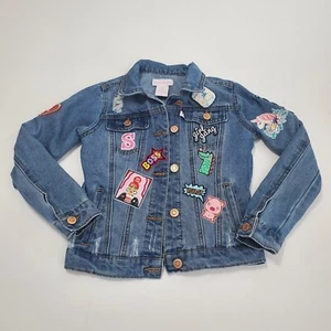 Tommy Bahama Denim Distressed Jean Jacket size 8 Disney Girl Power Patches - Picture 1 of 21