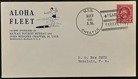 1935 USS CHESTER HAWAII COVER WITH UNIQUE PEARL HARBOR CANCEL, ALOHA FLEET Cover