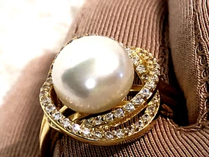 HONORA DIAMONIQUE CZ & CULTURED PEARL 18K YELLOW GOLD-PLATED SS SZ 10 (M4532-24 - Picture 1 of 11