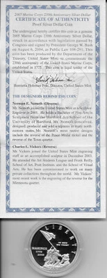 2005-P  Marine Corps 230th Anniversary  Proof Silver Dollar, Box and COA - Image 1 of 2