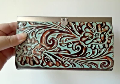 $119 Patricia Nash TOOLED TURQUESA Cuero CAUCHY Cartera Nueva... Foto 1 de 4