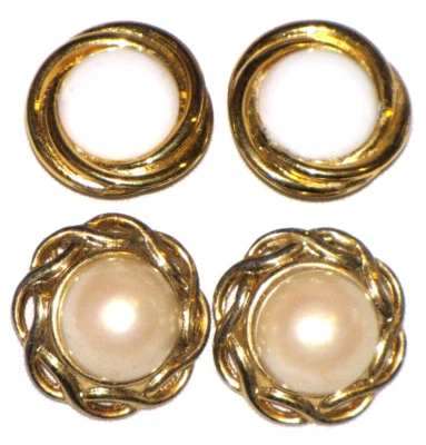 Лот из 2 Trifari позолоченный искусственный жемчуг серьги-гвоздики зажим на белый винтажный - Изображение 1 из 4