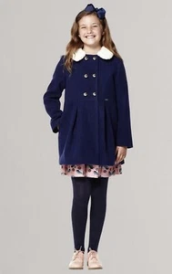 Yumi Girls Blue Faux Fur Double Breasted Coat, Size 5-6 Years, RRP £56 - Picture 1 of 7
