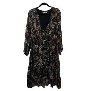 Elena Baldi L Midi Dress Silk Blend Hi Low Long Sleeve Paisley Floral Boho Flowy - Picture 1 of 7