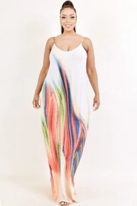 SLEEVELESS GRADEINT BRUSHED PRINT MAXI DRESS - Picture 1 of 3