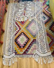 Antique Large 89” Long French Grape Crocheted Pr. Curtains Pelmet Rideau