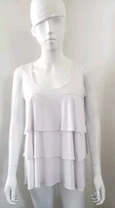 Slinky Brand Sleeveless Blouse Top Ruffle White SZ XS Made In USA - Picture 1 of 12