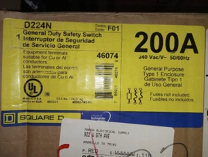 SQUARE D D224N GENERAL DUTY SAFETY SWITCH, 200Amp, 3Phase, 240Vac - Picture 1 of 1