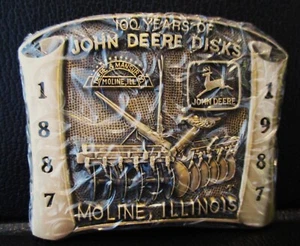 100 Years of John Deere Disks Belt Buckle 1987 Moline Trademark Logo jd Mansur - Picture 1 of 4