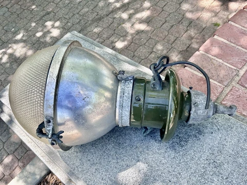 RARE! Industrial Holophane Light Street Vintage Porcelain Working Gas Station Cover