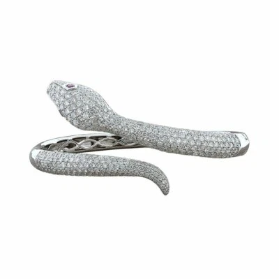 Gemstone Ruby Solid 925 Sterling Silver Snake Cuff Bracelet With 6.80ct Shiny CZ - Image 1 of 4