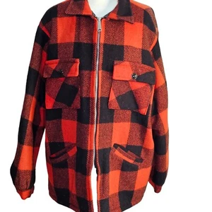 Vintage 70s Montgomery Ward Jacket Mens Size XL Red Buffalo Plaid Wool Hunting - Picture 1 of 7