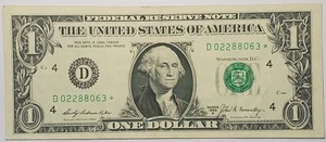 Choice About Uncirculated 1969 B $1.00 star note with serial# D02288063* - Picture 1 of 2