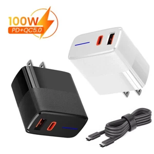 USB C Charger Max100w Fast 2Port PD QC 5.0 Type C Adapter US Plug Wall Charger - Photo 1 sur 17