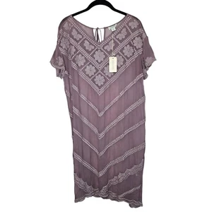 Sundance neu mit Etikett besticktes Kleid Bohemian Kurzarm Freizeit lila PS OHNE RUTSCH - Bild 1 von 11