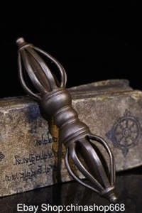 7.8" Old Tibetan Meteorite iron Buddhism Phurba Dagger Holder Faqi Statue - Picture 1 of 9