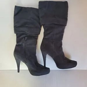 7.5M Black Faux Leather Stiletto Black Boots, 1in Platform - Side Zip Closure - Picture 1 of 11