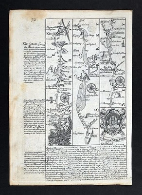 Mapa de ruta Ogilby Bowen 1720 Londres Wansworth Kensington Cobham Guilford Inglaterra Foto 1 de 4