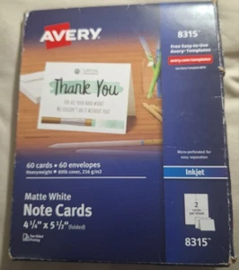 Avery Notizkarten für Tintenstrahldrucker, 4 1/4 x 5 1/2, mattweiß, 60/Pack mit Enve - Bild 1 von 3