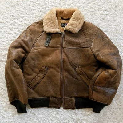 Schott Flight Mouton Leather Jacket Type B-6 Size 42 Brown Bore - Image 1 of 4