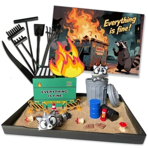 Müllcontainer Fire Zen Garten Schreibtisch Set - Mülleimer & Waschbär Figuren Sand Tablett T... - Bild 1 von 7