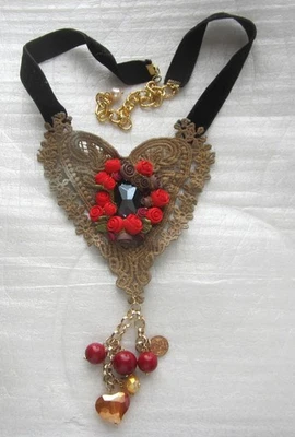 Lace Choker with Flowers & Drop Pendant #necklace #jewelry #fashion - Image 1 of 4