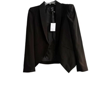 Body By Victoria Cropped Shrunken Blazer Black Cotton Suit Jacket Office Size 4 - Picture 1 of 11