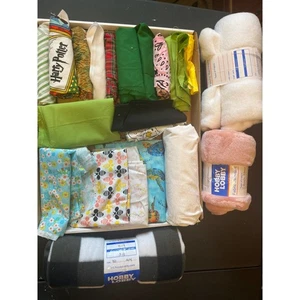 Fabric Lot Crafting Sewing Remnants Hobby Lobby Cotton Novelty Prints Solids - Picture 1 of 5