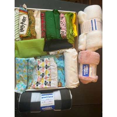 Fabric Lot Crafting Sewing Remnants Hobby Lobby Cotton Novelty Prints Solids - Image 1 of 4