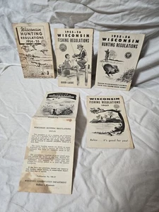 5 brochure pieghevoli vintage 1955-58 regolamento pesca/caccia Wisconsin  - Foto 1 di 7