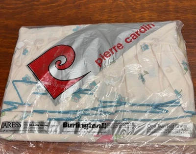 Vintage Pierre Cardin Burlington Floral Twin Flat Sheet with Ruffles USA New - Image 1 of 4