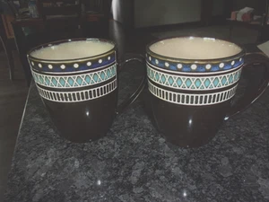 ELITE GIBSON MAGELLO COFFEE MUG - SET OF 2 MUGS - TURQUOISE/BROWN - Picture 1 of 6