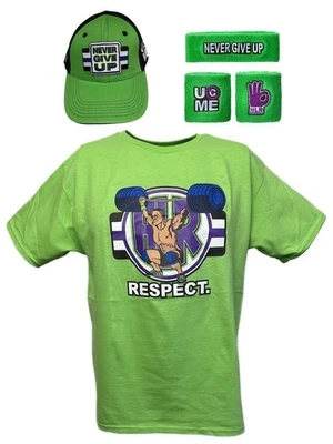 John Cena Cenation Respect Green Boys Kids Costume Hat T-shirt Wristbands - Image 1 of 4