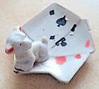 Vintage Made Japan Ceramic Trinket Dish Playing Cards Terrier Dog Black Pink Wht