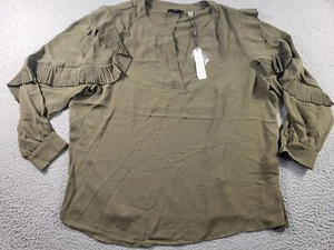 Tahari Shirt Damen Plus 2X Army Grün Flatterärmel Bluse Stretch V-Ausschnitt - Bild 1 von 11
