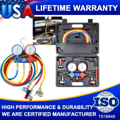 Комплект манометров коллектора кондиционера 3 направления шланг 5 футов для подзарядки инструмент для диагностики зарядки ОВКВ - Изображение 1 из 4