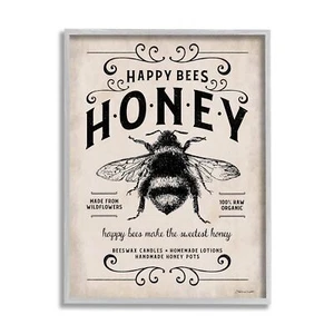 Stupell Industries Honey Bee Rustic Farm Textured Word, Design by Stephanie W... - Picture 1 of 2