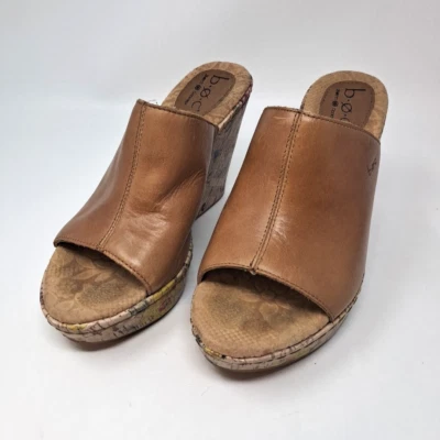 Sandalias BOC by Born DIANNA Cuero Marrón Superior Floral Corcho Tacón de Cuña Talla 7 Foto 1 de 4