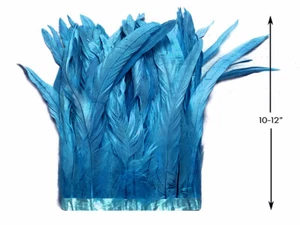 1 Yard - 10-12" Turquoise Blue Bleach & Dyed Coque Tails Long Feather Trim Bulk - Picture 1 of 6