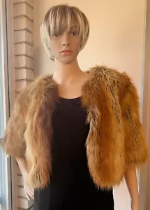 Women's Fabulous Furs Bolero Faux Gold Fox Jacket Size S Brown Coat - Picture 1 of 5
