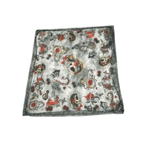 DMD Vintage Cotton Silk Blend Skull Roses Print Bandana Scarf Gray Size 46 x 52 - Bild 1 von 11